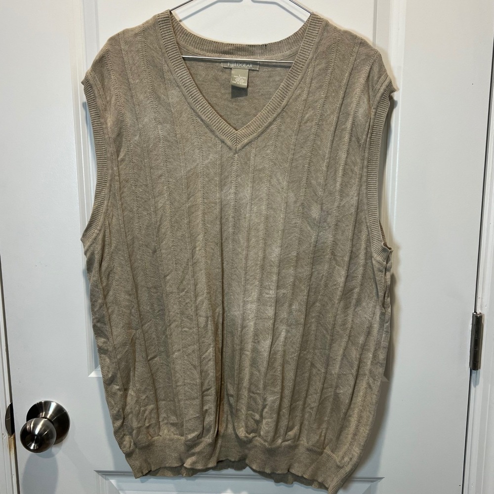 FIELDGEAR‎ Mens Tan V Neck Cable Knit Sweater Vest Size L